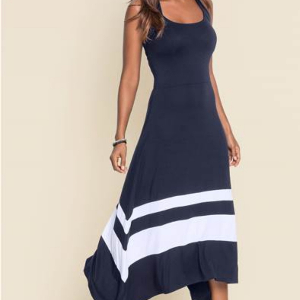 Venus navy color block maxi dress